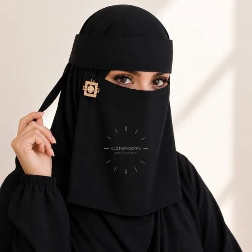 Fancy Saudi Niqab 671 - 10 Model wearing a luxury Premium Nida fabric Fancy Saudi niqab. BY CLOTHIFYDOTPK