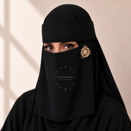 Model wearing a luxury Premium Nida fabric Fancy Saudi niqab. BY CLOTHIFYDOTPK