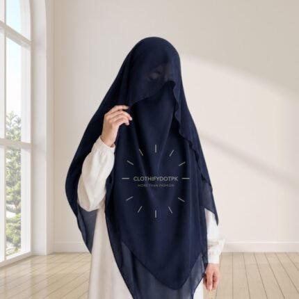 Woman wearing a soft arabic Flap Khimar hijab with Niqab, featuring a front flap overlay for added coverage and graceful movement. By CLOTHIFYDOTPK