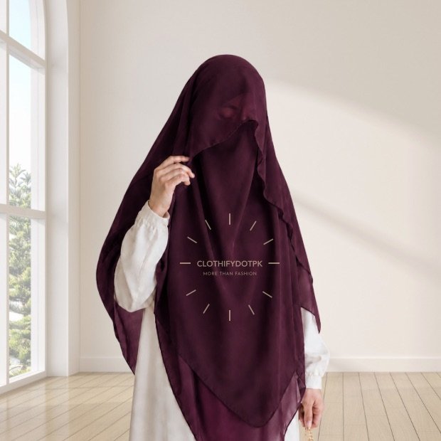 Woman wearing a soft arabic Flap Khimar hijab with Niqab, featuring a front flap overlay for added coverage and graceful movement. By CLOTHIFYDOTPK