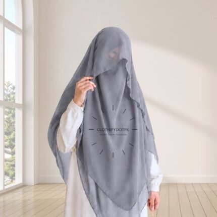 Woman wearing a soft arabic Flap Khimar hijab with Niqab, featuring a front flap overlay for added coverage and graceful movement. By CLOTHIFYDOTPK
