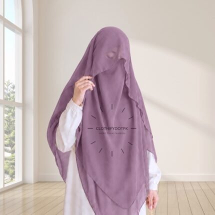 Woman wearing a soft arabic Flap Khimar hijab with Niqab, featuring a front flap overlay for added coverage and graceful movement. By CLOTHIFYDOTPK
