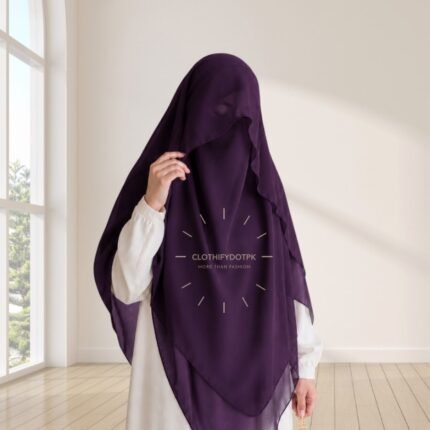 Woman wearing a soft arabic Flap Khimar hijab with Niqab, featuring a front flap overlay for added coverage and graceful movement. By CLOTHIFYDOTPK