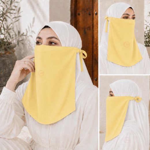 Half Niqab Tie Back 0241 - 14 Woman wearing easy wear tie back half niqab in breathable soft double layered chiffon, front coverage side view adjustable closure. BY CLOTHIFYDOTPK