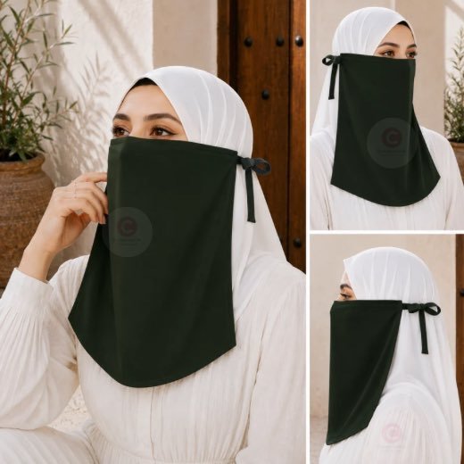 Half Niqab Tie Back 0241 - 25 Woman wearing easy wear tie back half niqab in breathable soft double layered chiffon, front coverage side view adjustable closure. BY CLOTHIFYDOTPK