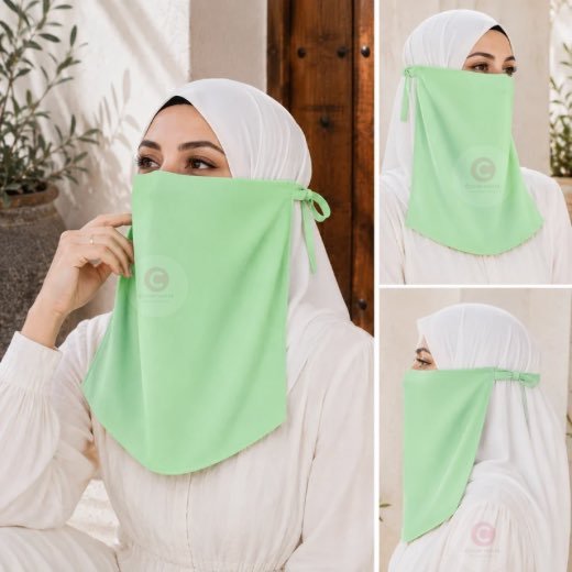 Half Niqab Tie Back 0241 - 32 Woman wearing easy wear tie back half niqab in breathable soft double layered chiffon, front coverage side view adjustable closure. BY CLOTHIFYDOTPK