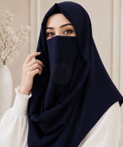 Woman wearing a soft chiffon Misri hijab naqab set with full coverage and breathable fabric. BY CLOTHIFYDOTPK
