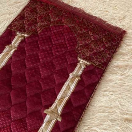 This beautifully designed, quilted prayer mat offers premium padding and is shown flat - courtesy of CLOTHIFYDOTPK.