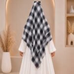 A flowing three layer printed khimar Hijab, made of three separate layers of chiffon. By Clothifydotpk