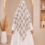 A flowing three layer printed khimar Hijab, made of three separate layers of chiffon. By Clothifydotpk