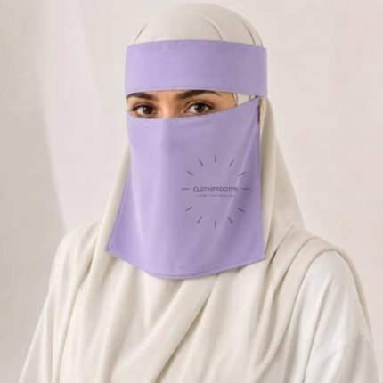 Women wearing Saudi style niqab in lightweight fabric, featuring a wide eye opening and soft draping. BY CLOTHIFYDOTPK