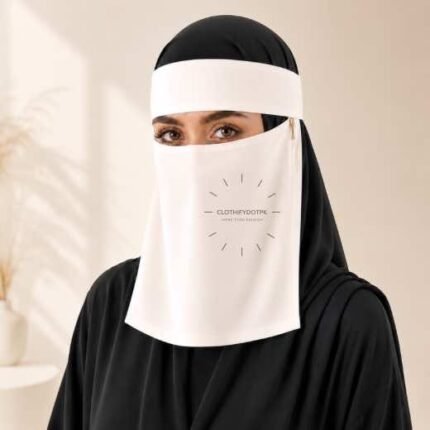 Women wearing Saudi style niqab in lightweight fabric, featuring a wide eye opening and soft draping. BY CLOTHIFYDOTPK