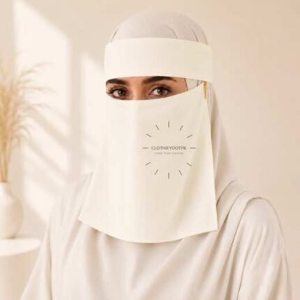 Women wearing Saudi style niqab in lightweight fabric, featuring a wide eye opening and soft draping. BY CLOTHIFYDOTPK
