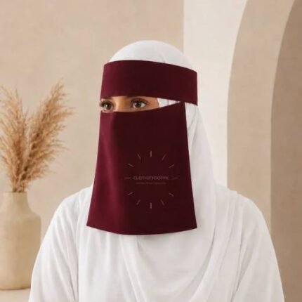 Women wearing Saudi style niqab in lightweight fabric, featuring a wide eye opening and soft draping. BY CLOTHIFYDOTPK