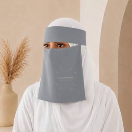 Women wearing Saudi style niqab in lightweight fabric, featuring a wide eye opening and soft draping. BY CLOTHIFYDOTPK
