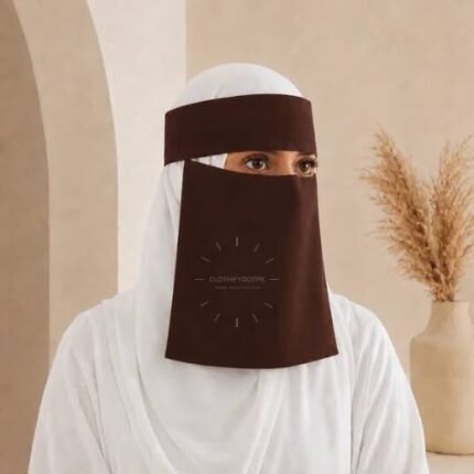 Women wearing Saudi style niqab in lightweight fabric, featuring a wide eye opening and soft draping. BY CLOTHIFYDOTPK