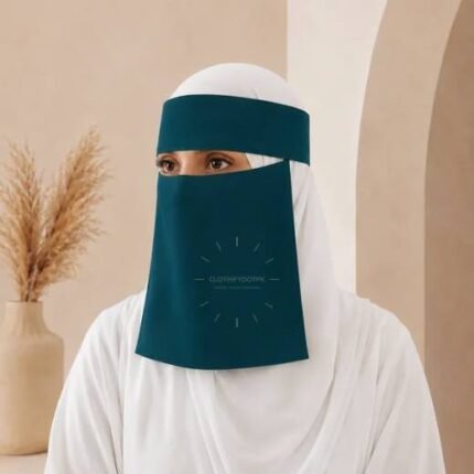 Women wearing Saudi style niqab in lightweight fabric, featuring a wide eye opening and soft draping. BY CLOTHIFYDOTPK