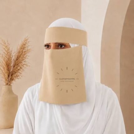 Women wearing Saudi style niqab in lightweight fabric, featuring a wide eye opening and soft draping. BY CLOTHIFYDOTPK