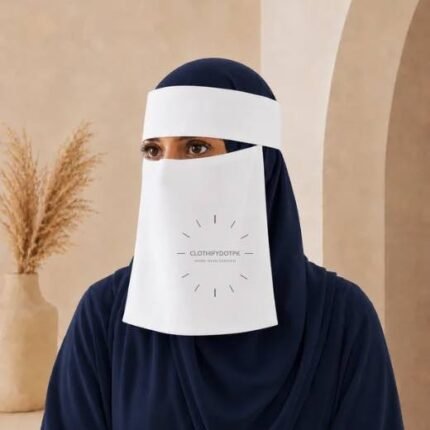 Women wearing Saudi style niqab in lightweight fabric, featuring a wide eye opening and soft draping. BY CLOTHIFYDOTPK