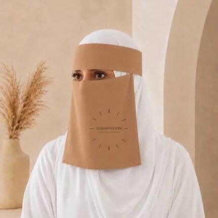 Women wearing Saudi-style niqab in lightweight fabric, featuring a wide eye opening and soft draping. BY CLOTHIFYDOTPK