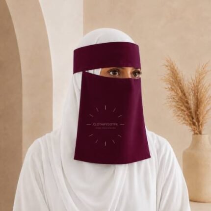 Women wearing Saudi-style niqab in lightweight fabric, featuring a wide eye opening and soft draping. BY CLOTHIFYDOTPK