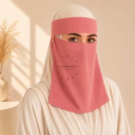 Women wearing Saudi style niqab in lightweight fabric, featuring a wide eye opening and soft draping. BY CLOTHIFYDOTPK
