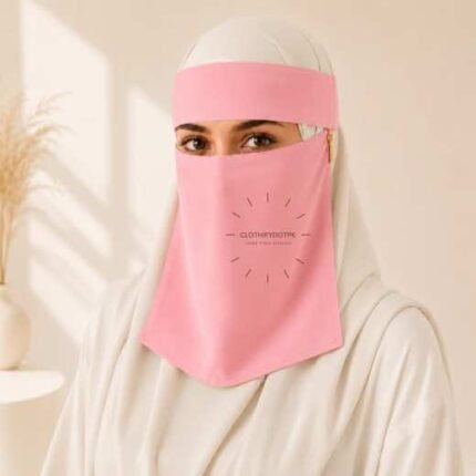 Women wearing Saudi style niqab in lightweight fabric, featuring a wide eye opening and soft draping. BY CLOTHIFYDOTPK