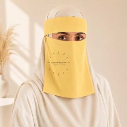 Women wearing Saudi style niqab in lightweight fabric, featuring a wide eye opening and soft draping. BY CLOTHIFYDOTPK