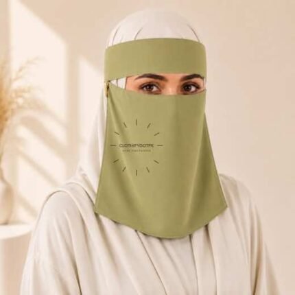 Women wearing Saudi style niqab in lightweight fabric, featuring a wide eye opening and soft draping. BY CLOTHIFYDOTPK