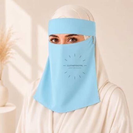 Women wearing Saudi style niqab in lightweight fabric, featuring a wide eye opening and soft draping. BY CLOTHIFYDOTPK