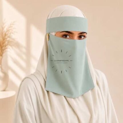 Women wearing Saudi style niqab in lightweight fabric, featuring a wide eye opening and soft draping. BY CLOTHIFYDOTPK