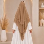 A flowing three layer khimar Hijab, made of three separate layers of chiffon. By Clothifydotpk