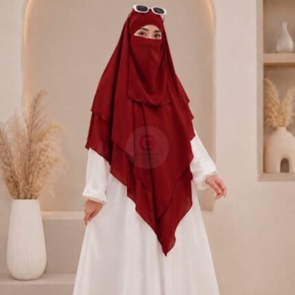 A women wearing flowing khimar three layer Hijab, made of three separate layers of chiffon - Buy Khimar Online Pakistan - By Clothifydotpk