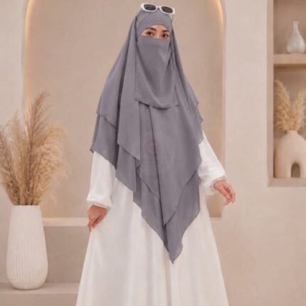 A women wearing flowing khimar three layer Hijab, made of three separate layers of chiffon - Buy Khimar Online Pakistan - By Clothifydotpk