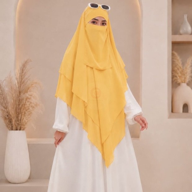 A women wearing flowing khimar three layer Hijab, made of three separate layers of chiffon - Buy Khimar Online Pakistan - By Clothifydotpk
