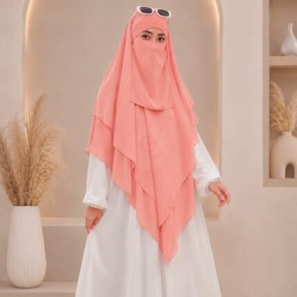 A women wearing flowing khimar three layer Hijab, made of three separate layers of chiffon - Buy Khimar Online Pakistan - By Clothifydotpk