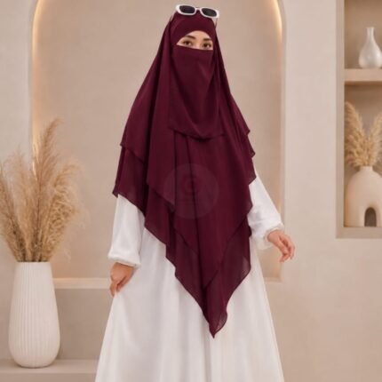A women wearing flowing khimar three layer Hijab, made of three separate layers of chiffon - Buy Khimar Online Pakistan - By Clothifydotpk