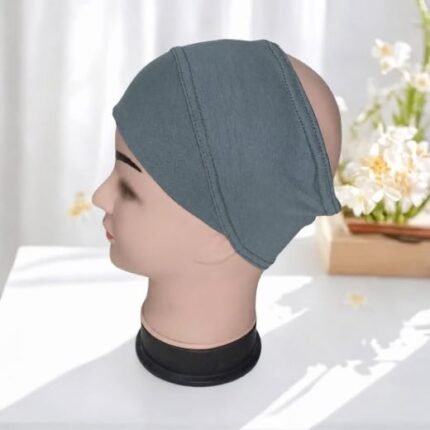 Half Band Hijab Tube Cap made of stretchy jersey fabric, seamless and unlabeled, open end visible. By CLOTHIFYDOTPK