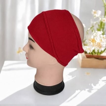 Half Band Hijab Tube Cap made of stretchy jersey fabric, seamless and unlabeled, open end visible. By CLOTHIFYDOTPK