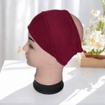 Half Band Hijab Tube Cap made of stretchy jersey fabric, seamless and unlabeled, open end visible. By CLOTHIFYDOTPK