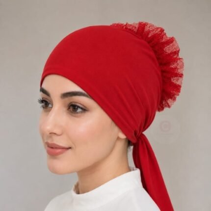 A detailed close-up of the built-in volumizer hijab cap dome, highlighting its soft, structured design. By CLOTHIFYDOTPK