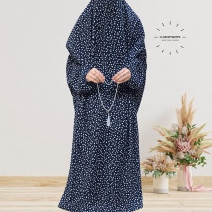 Women's printed Arabic namaz chadar – full coverage modest Islamic prayer outfit combining comfort and style. Premium quality abaya-style namaz chadar for Muslim women praying at home or mosque. Available at CLOTHIFYDOTPK.