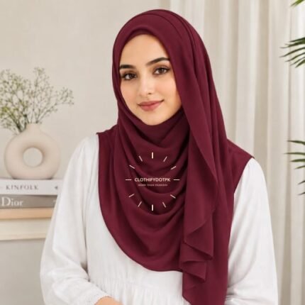 Woman wearing ready to wear Instant Double Loop Hijab Scarf, Chiffon Georgette Effortless 2-second wrap style. BY CLOTHIFYDOTPK