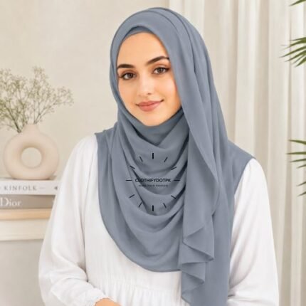 Woman wearing ready to wear Instant Double Loop Hijab Scarf, Chiffon Georgette Effortless 2-second wrap style. BY CLOTHIFYDOTPK