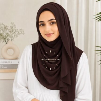 Woman wearing ready to wear Instant Double Loop Hijab Scarf, Chiffon Georgette Effortless 2-second wrap style. BY CLOTHIFYDOTPK