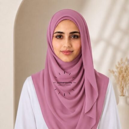 Woman wearing ready to wear Instant Double Loop Hijab Scarf, Chiffon Georgette Effortless 2-second wrap style. BY CLOTHIFYDOTPK