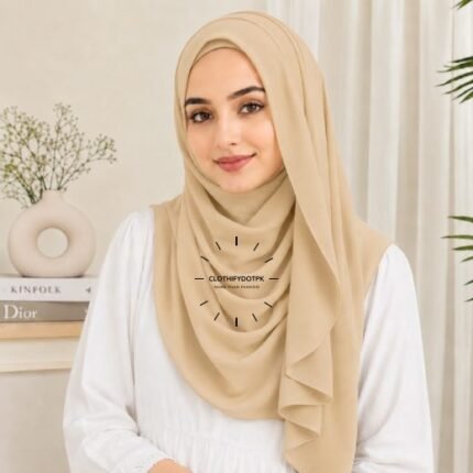 Woman wearing ready to wear Instant Double Loop Hijab Scarf, Chiffon Georgette Effortless 2-second wrap style. BY CLOTHIFYDOTPK