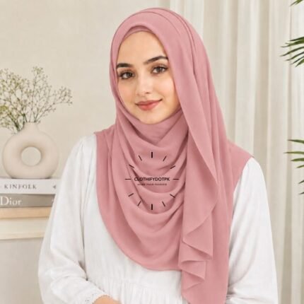 Woman wearing ready to wear Instant Double Loop Hijab Scarf, Chiffon Georgette Effortless 2-second wrap style. BY CLOTHIFYDOTPK