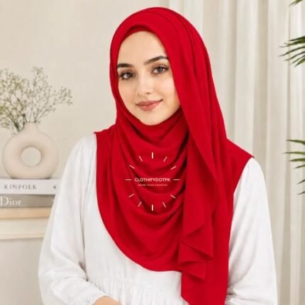 Woman wearing ready to wear Instant Double Loop Hijab Scarf, Chiffon Georgette Effortless 2-second wrap style. BY CLOTHIFYDOTPK