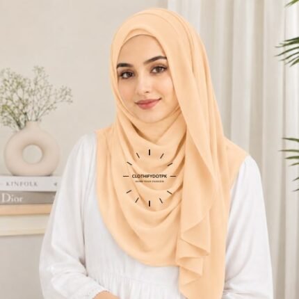 Woman wearing ready to wear Instant Double Loop Hijab Scarf, Chiffon Georgette Effortless 2-second wrap style. BY CLOTHIFYDOTPK